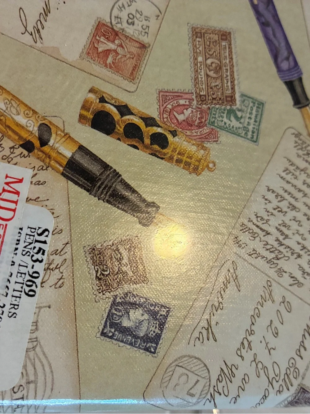 Gibson Vintage Pen & Postcard Scrapbook Album - Cream, Purple, Green, Gold